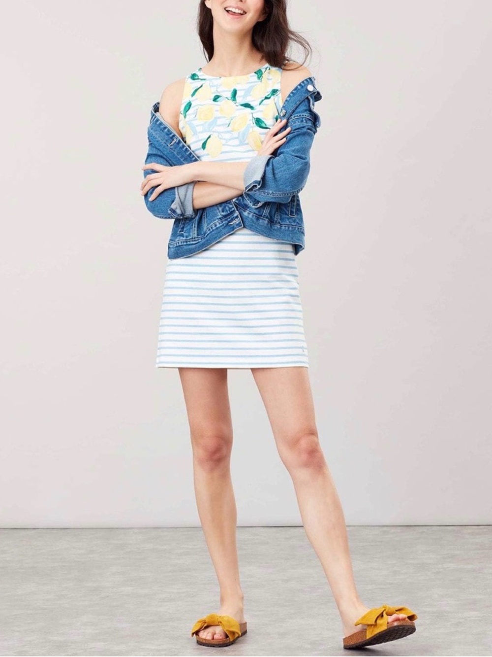 Joules Riva Print Mini Dress With Lemon Border